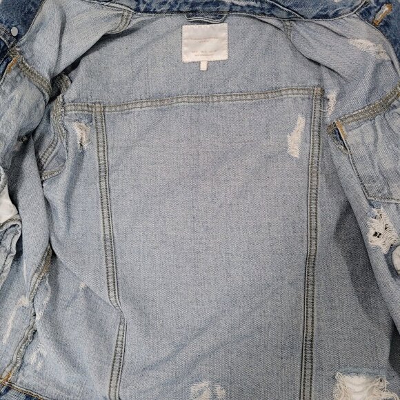 Zara Trafaluc Denimwear Blue Distressed Button Up Jean Denim Jacket Size Small S - Picture 4 of 11